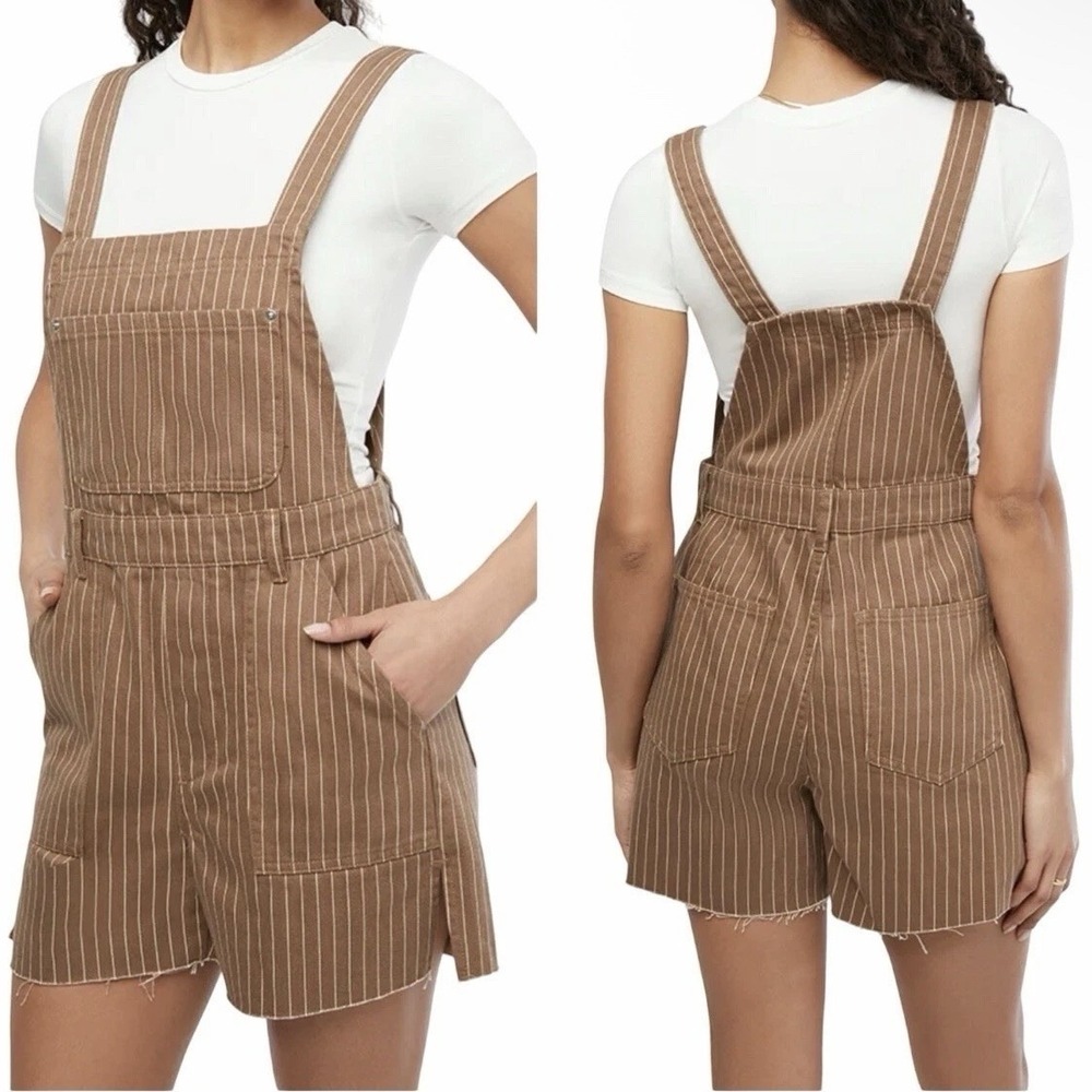 WeWoreWhat Womens Pinstripe Cut-Off Overall Shorts Brown Size‎ XS-NWT ($99)